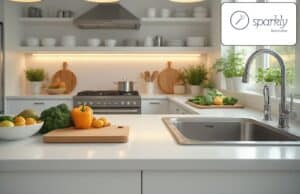 Modern kitchen with fresh vegetables | Sparkly House Cleaning Nashville